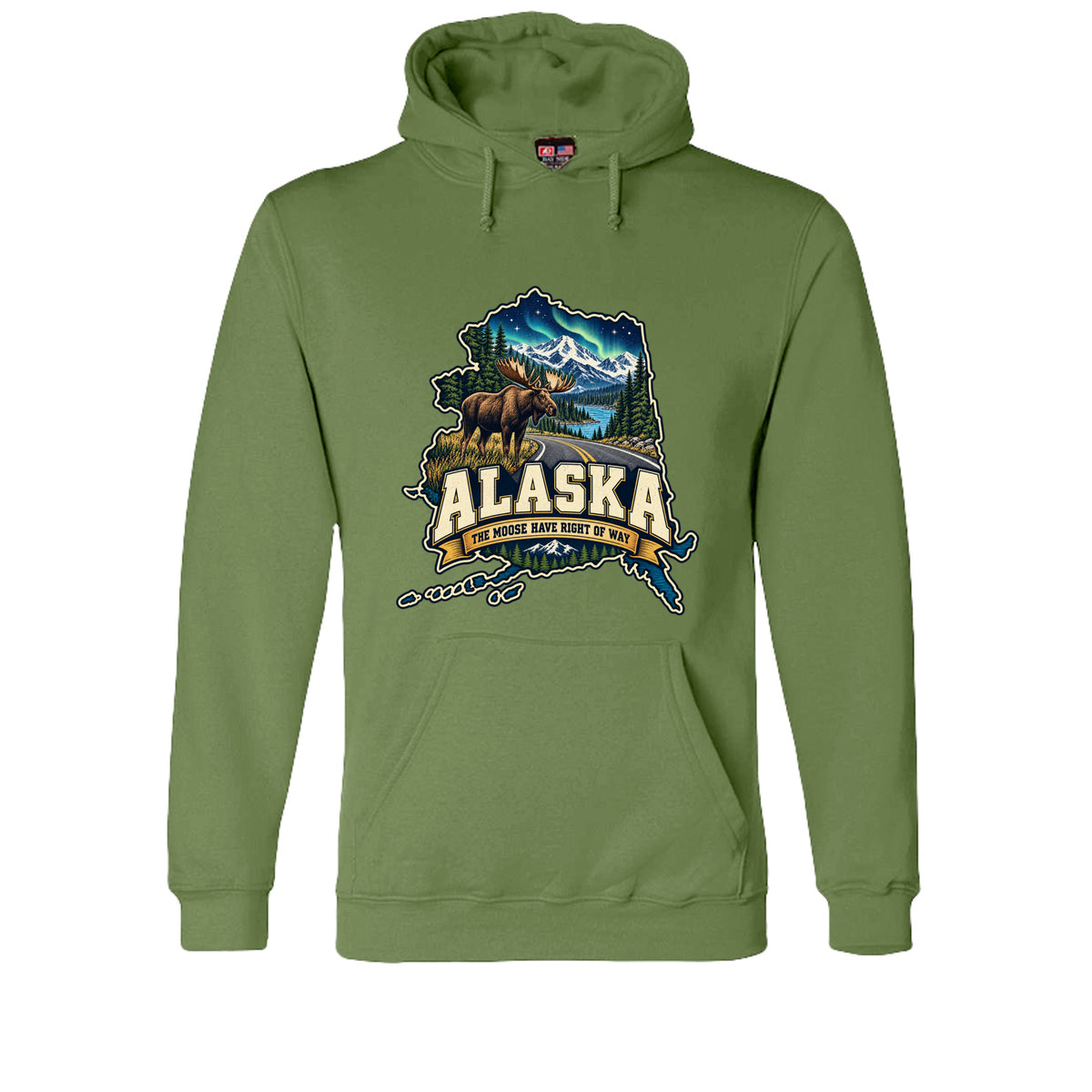 Olive Alaska The Moose Have Right of Way Hoodie, front view