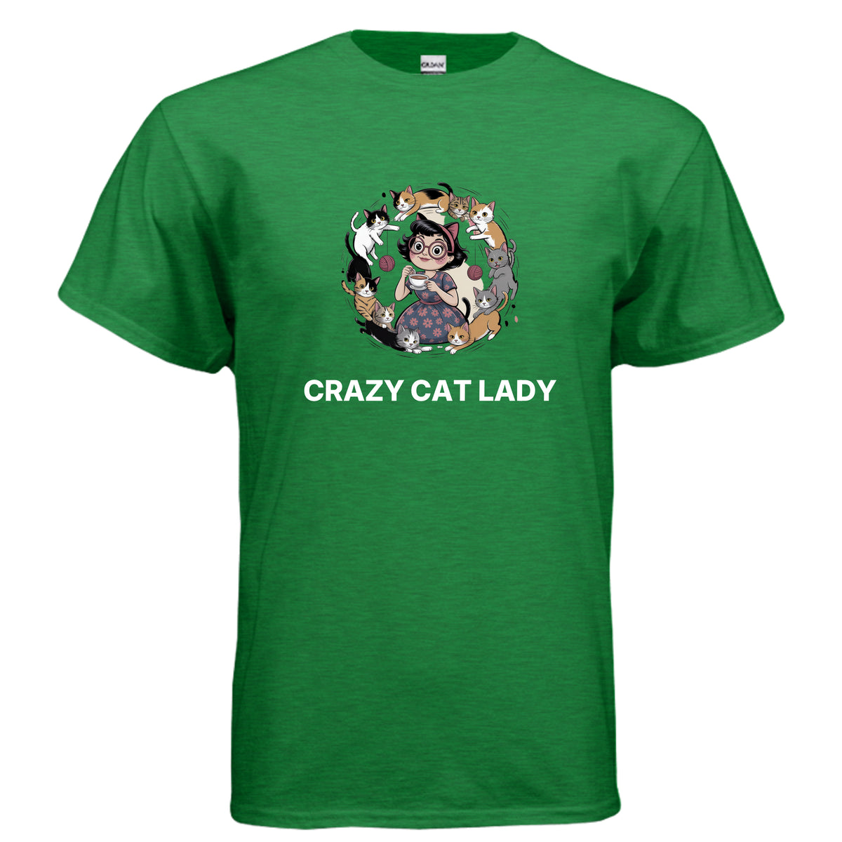 Antique Irish Green Crazy Cat Lady T-Shirt, product view