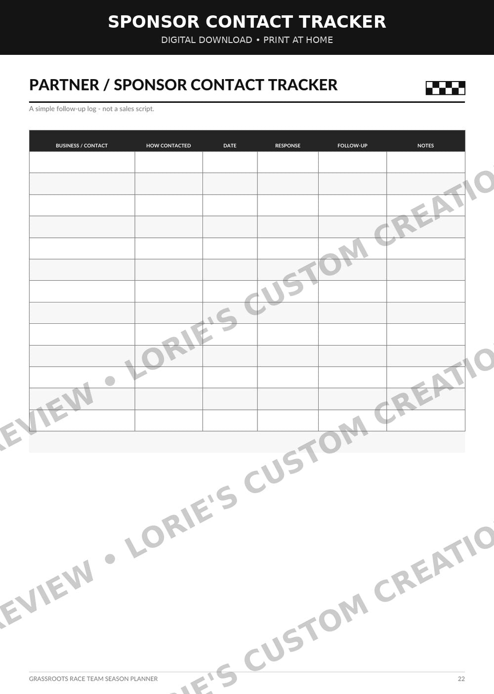 Grassroots Race Team Season Planner – 25-Page Printable PDF, preview 6