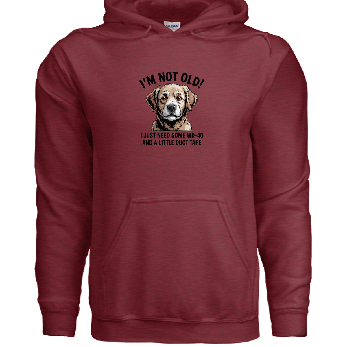 Antique Cherry Red I’m Not Old – WD-40 & Duct Tape Funny Dog Hoodie, front view