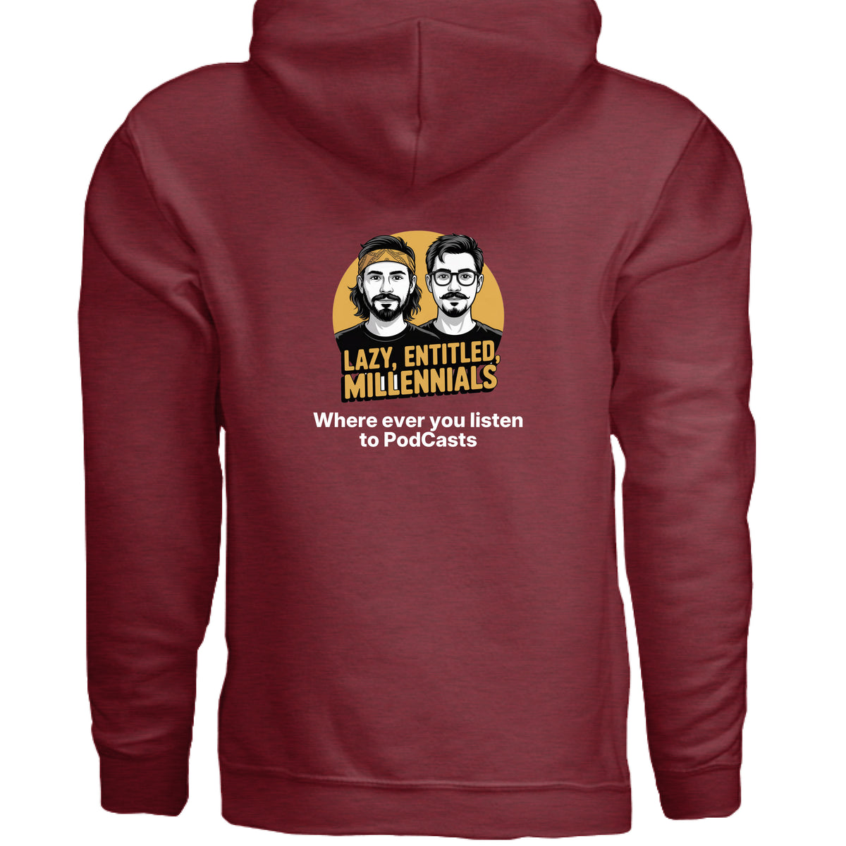 Antique Cherry Red Lazy, Entitled Millennials Podcast Hoodie, back view