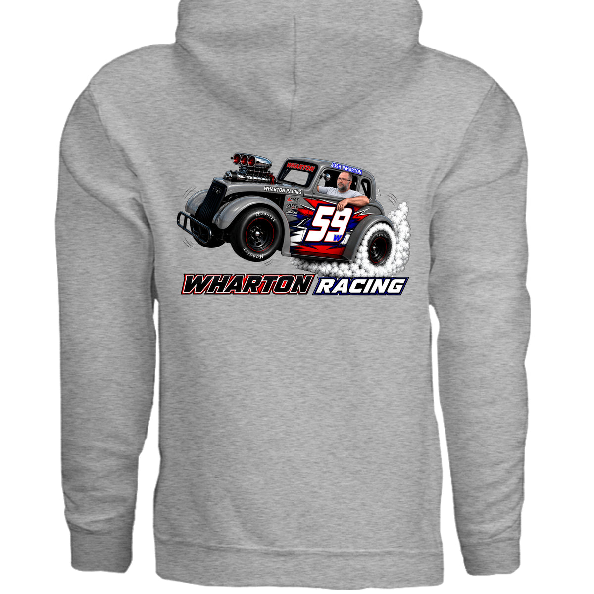 WHARTON RACING 59W LEGEND RACE CAR HOODIE IN SPORT GREY - BACK