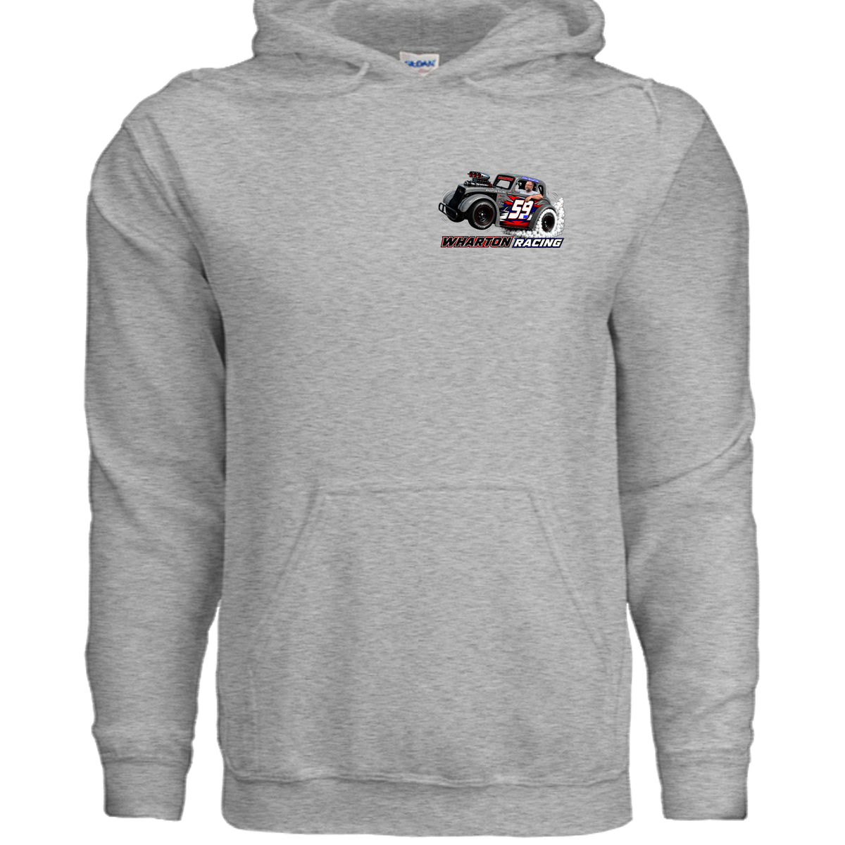 WHARTON RACING 59W LEGEND RACE CAR HOODIE IN SPORT GREY - FRONT
