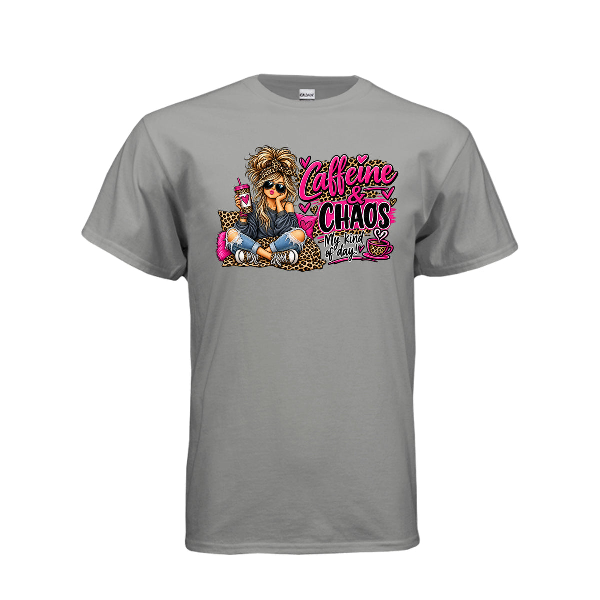 Gravel Caffeine & Chaos – Funny Graphic T-Shirt, front view
