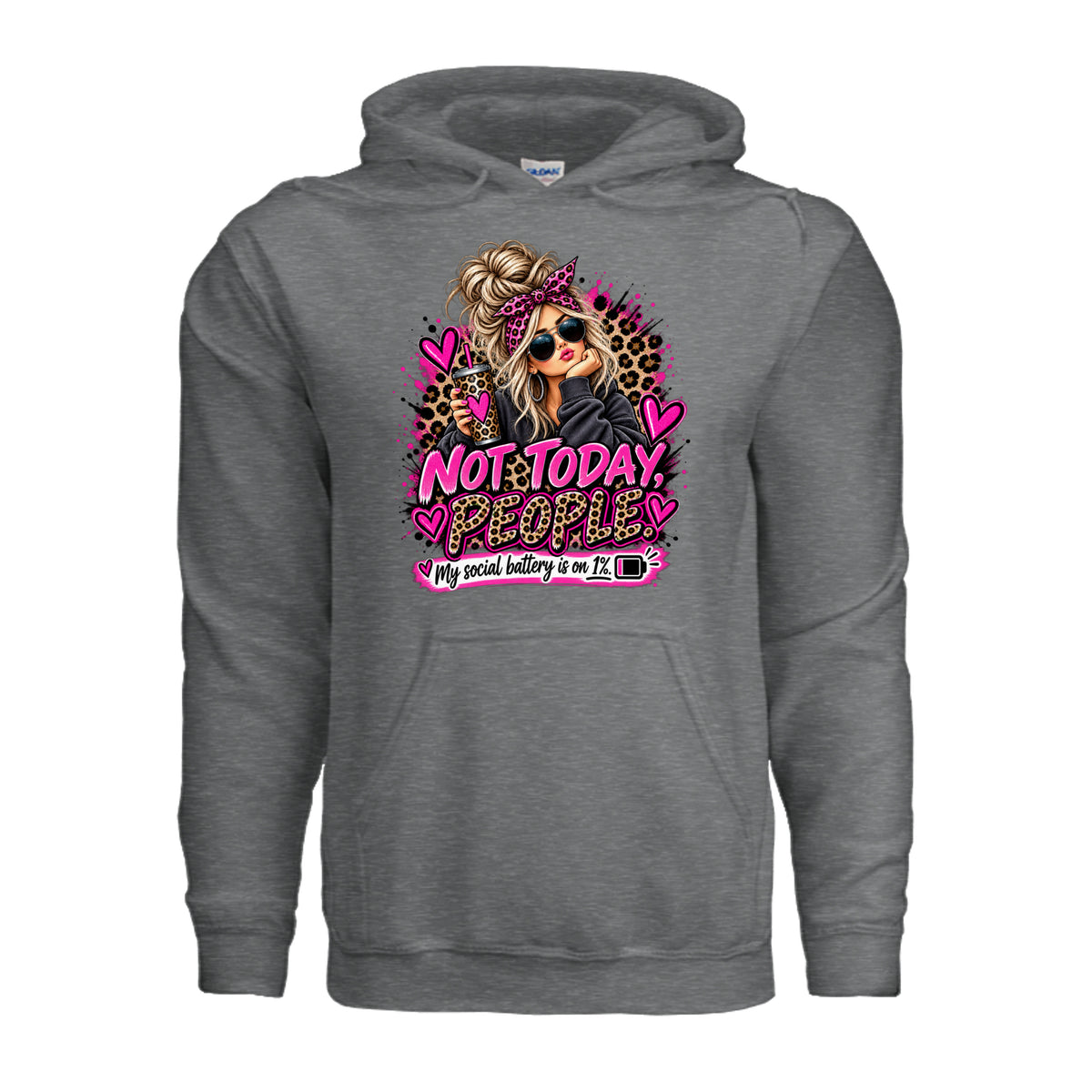 Fan Charcoal Heather Not Today People – Funny Graphic Hoodie, front view
