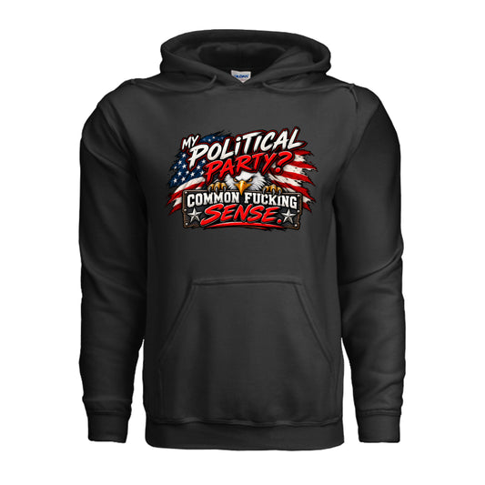 Black Common Sense Is My Political Party – Funny Patriotic Hoodie, front view
