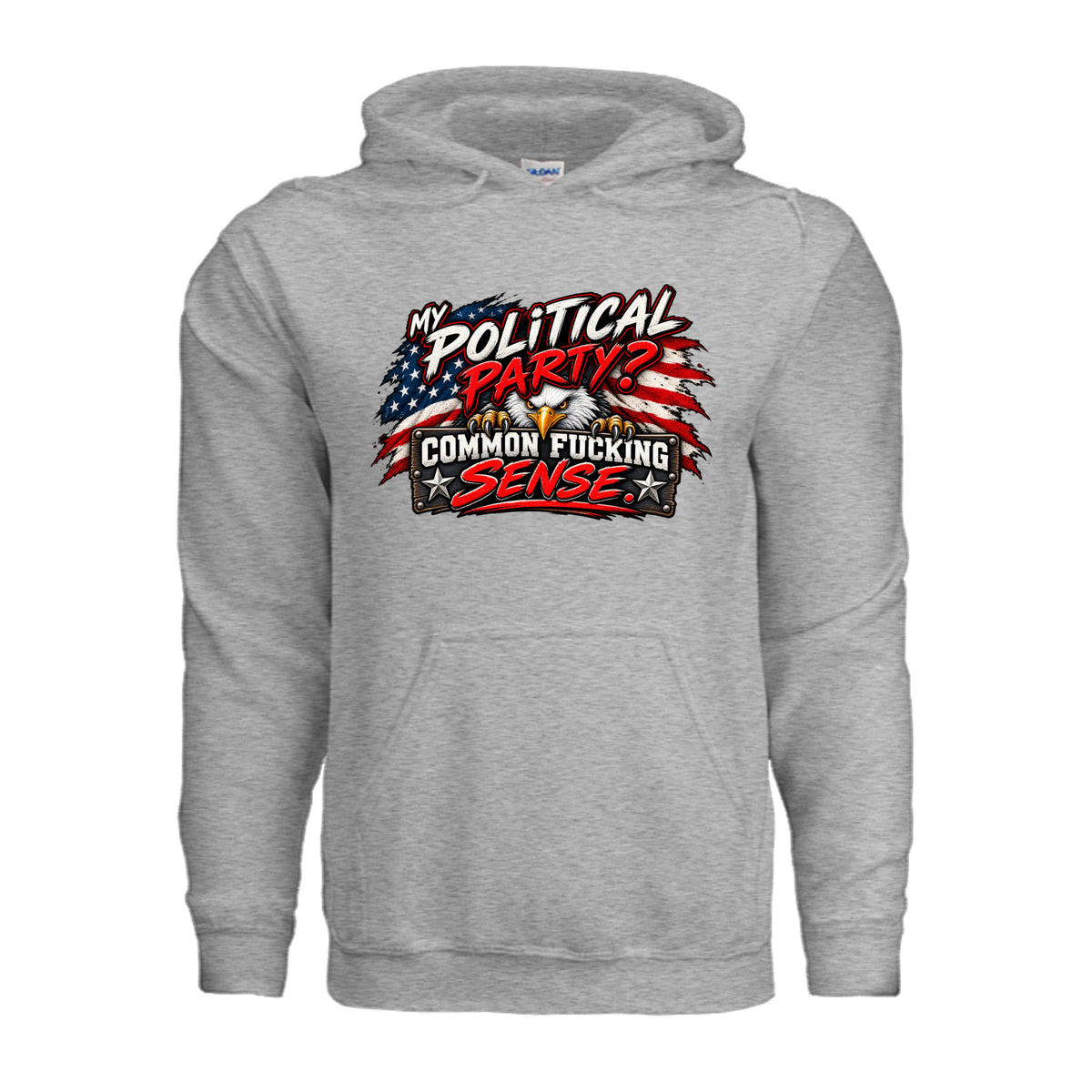 Sport Grey Common Sense Is My Political Party – Funny Patriotic Hoodie, front view
