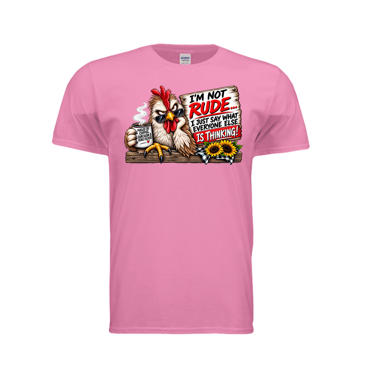 Azalea Cranky Chicken – Funny Graphic T-Shirt, front view
