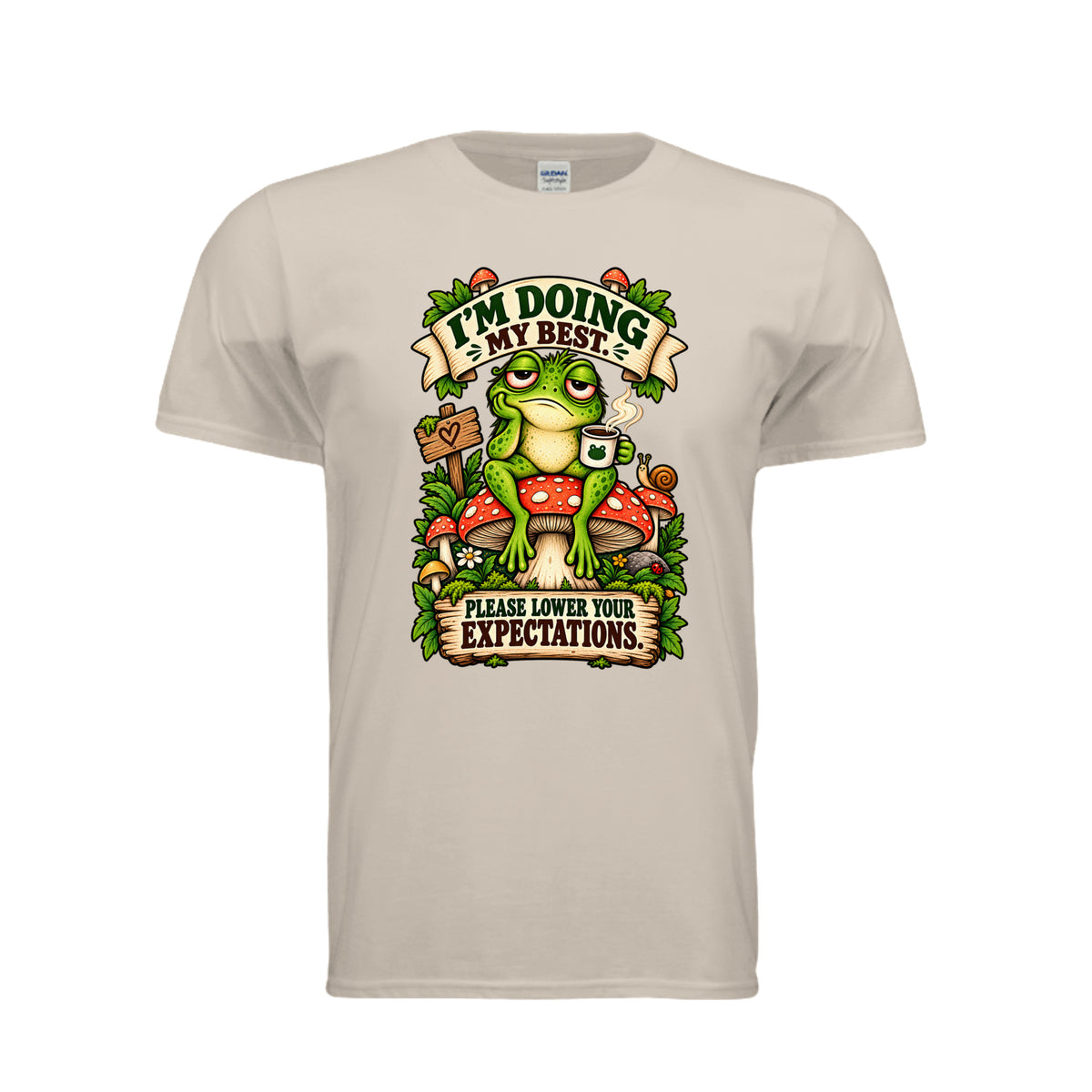 Sand I’m Doing My Best — Please Lower Your Expectations Frog T-Shirt, front view