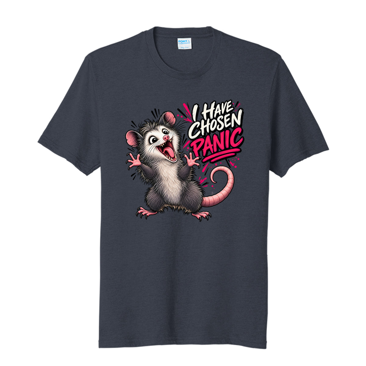 Deep Navy I Have Chosen Panic Opossum T-Shirt, front view