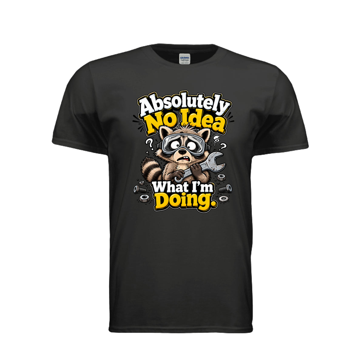 BLACK Absolutely No Idea What I’m Doing Raccoon T-Shirt, front view
