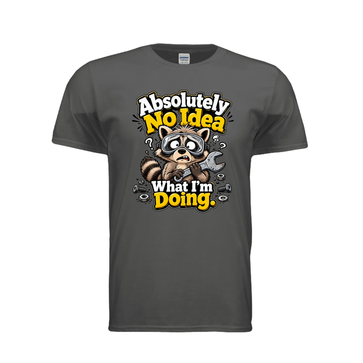 CHARCOAL Absolutely No Idea What I’m Doing Raccoon T-Shirt, front view
