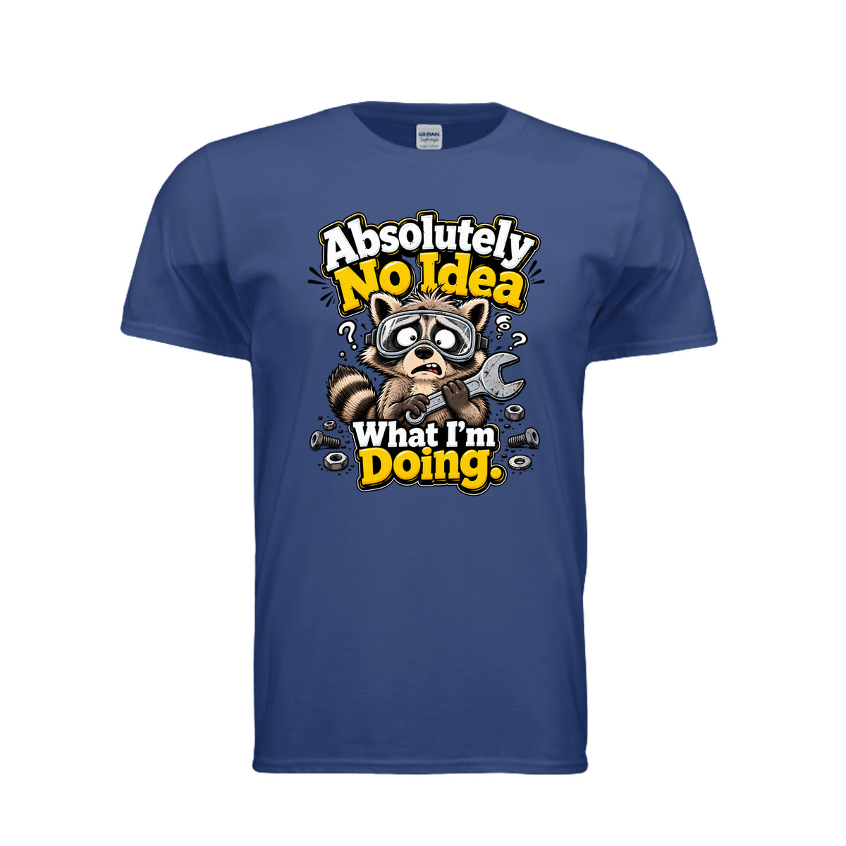 Fan Deep Royal Absolutely No Idea What I’m Doing Raccoon T-Shirt, front view
