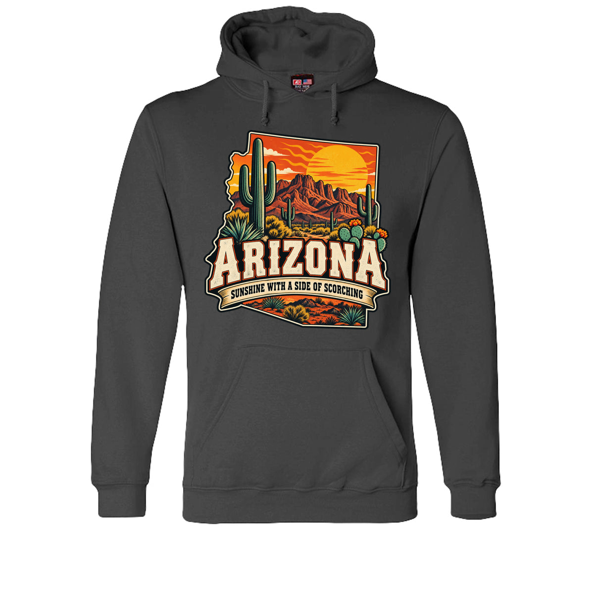 Charcoal Arizona Sunshine With a Side of Scorching Hoodie, front view
