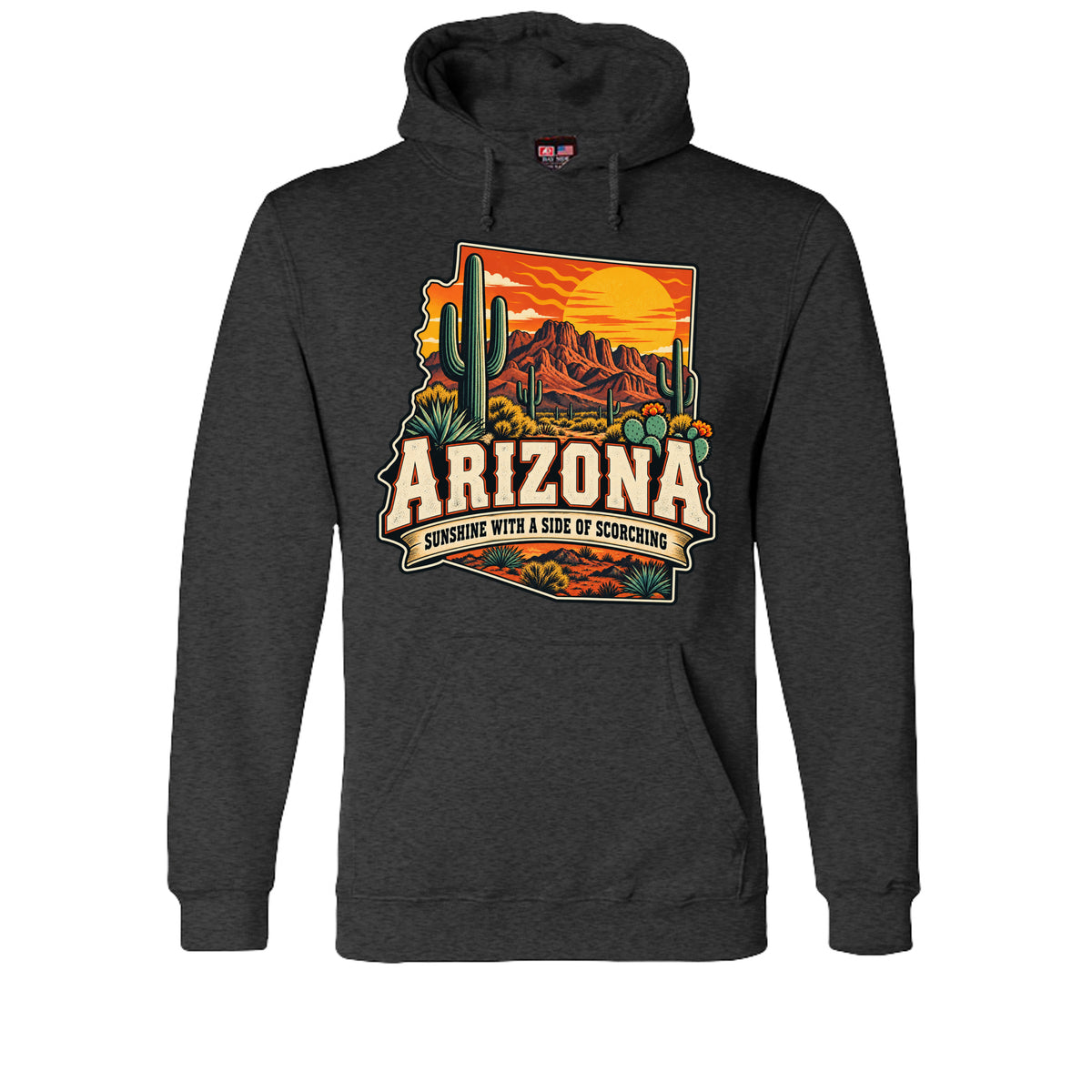 Charcoal Heather Arizona Sunshine With a Side of Scorching Hoodie, front view
