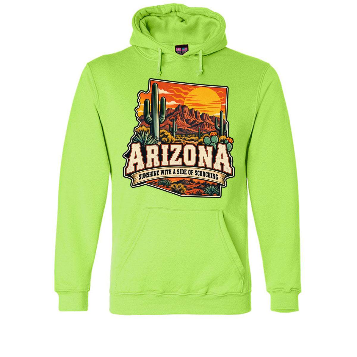 Lime Green Arizona Sunshine With a Side of Scorching Hoodie, front view
