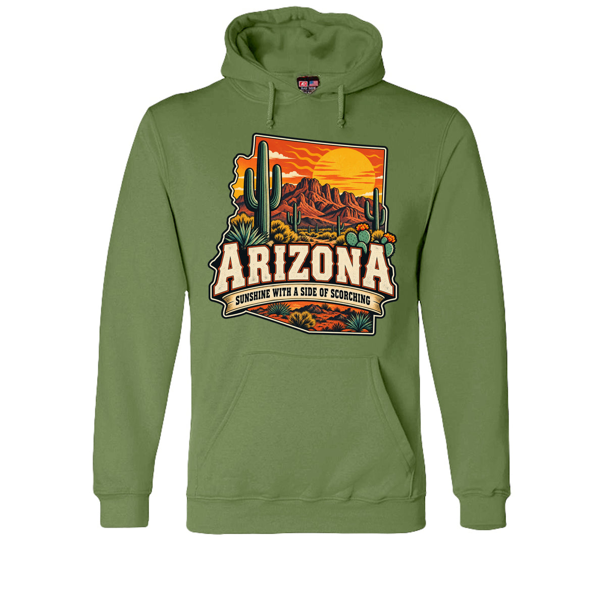 Olive Arizona Sunshine With a Side of Scorching Hoodie, front view
