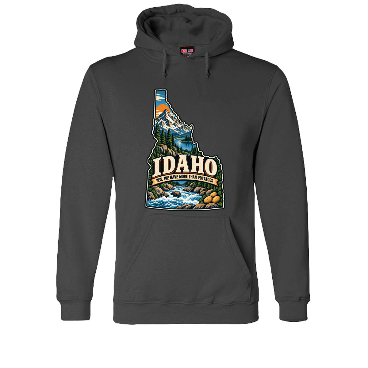 Charcoal Idaho Yes, We Have More Than Potatoes Hoodie, front view