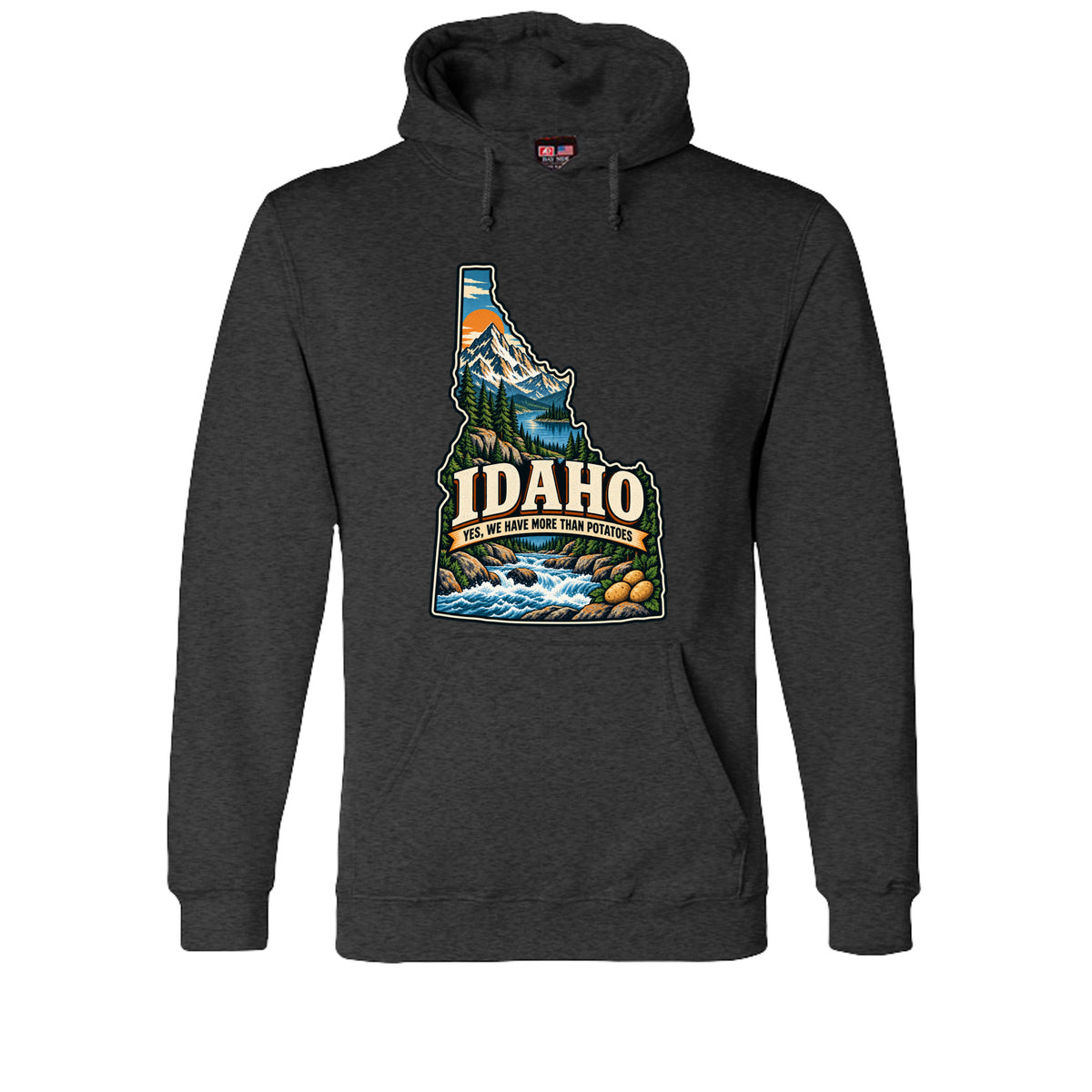 Charcoal Heather Idaho Yes, We Have More Than Potatoes Hoodie, front view