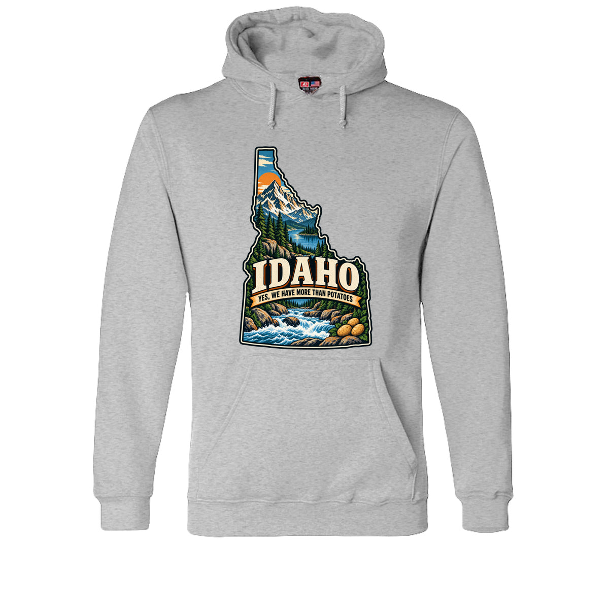 Dark Ash Idaho Yes, We Have More Than Potatoes Hoodie, front view