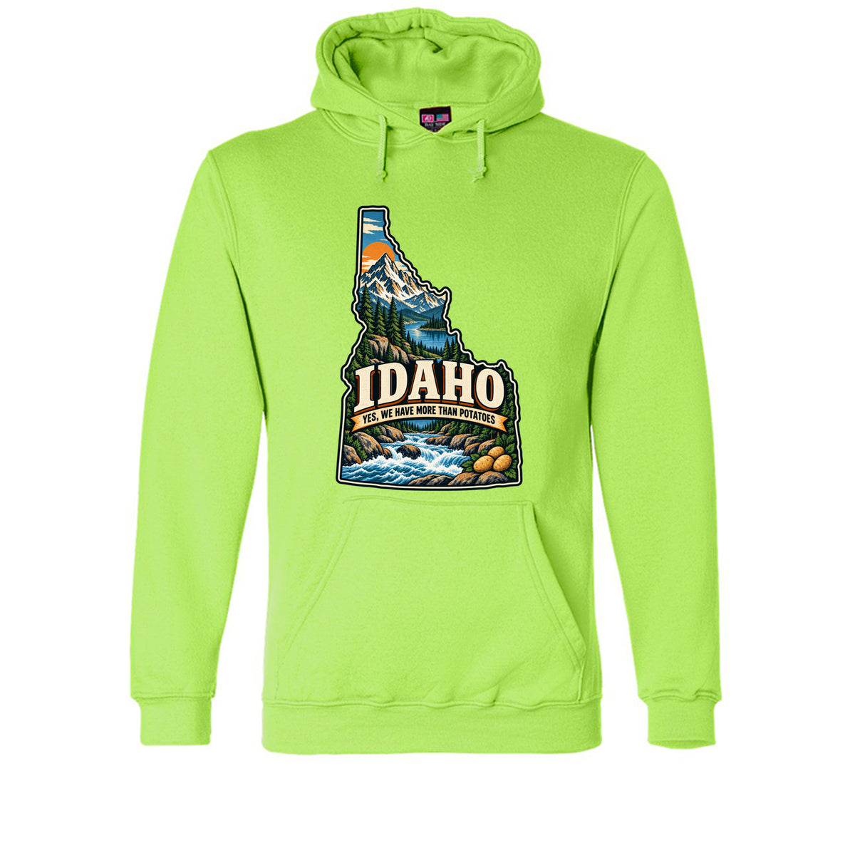Lime Green Idaho Yes, We Have More Than Potatoes Hoodie, front view