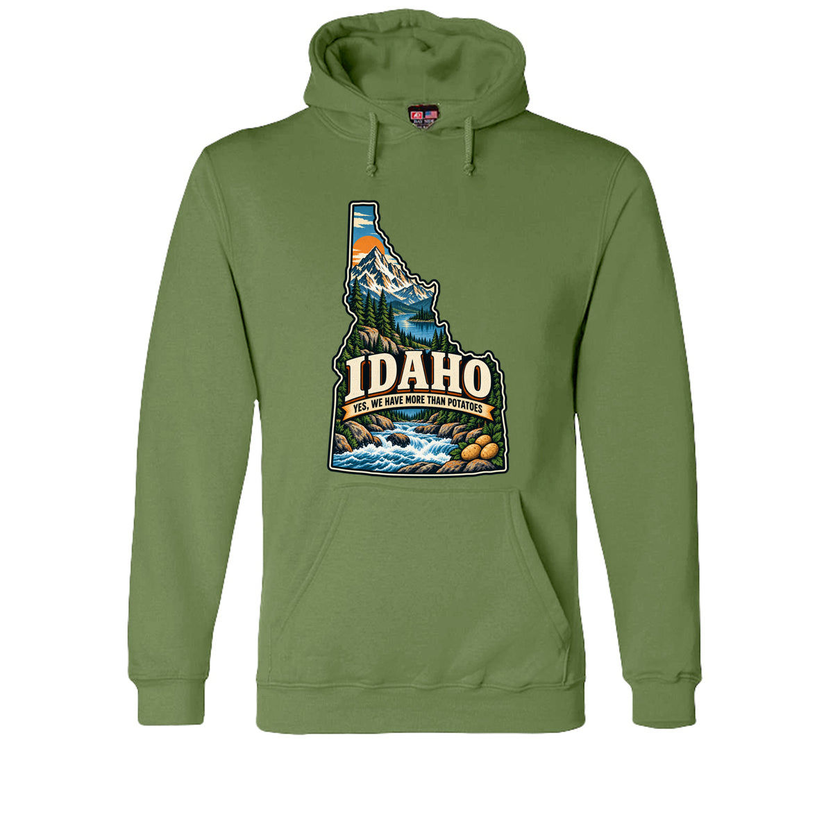 Olive Idaho Yes, We Have More Than Potatoes Hoodie, front view