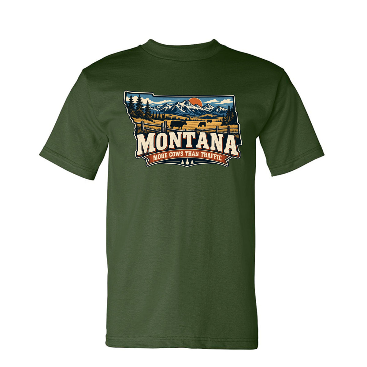Army Montana More Cows Than Traffic T-Shirt, front view
