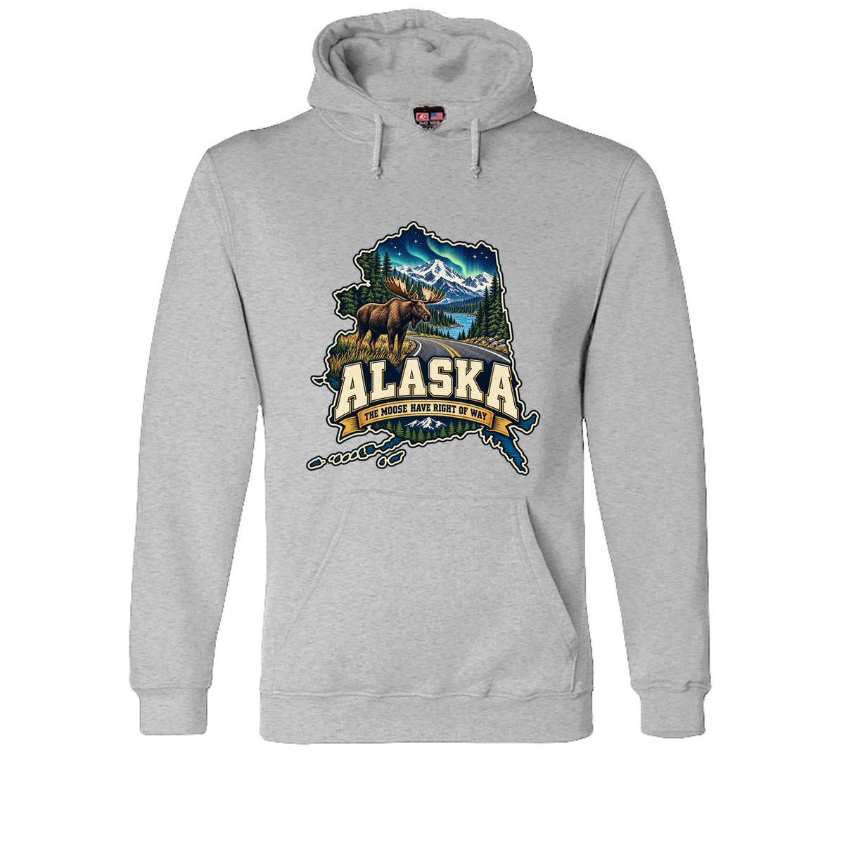 Dark Ash Alaska The Moose Have Right of Way Hoodie, front view
