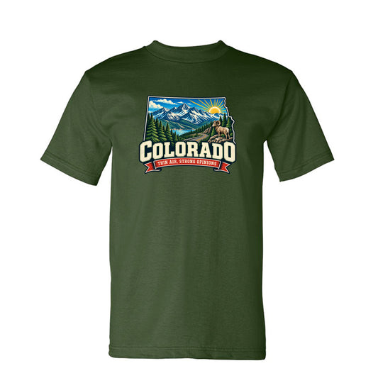 Army Colorado Thin Air, Strong Opinions T-Shirt, front view
