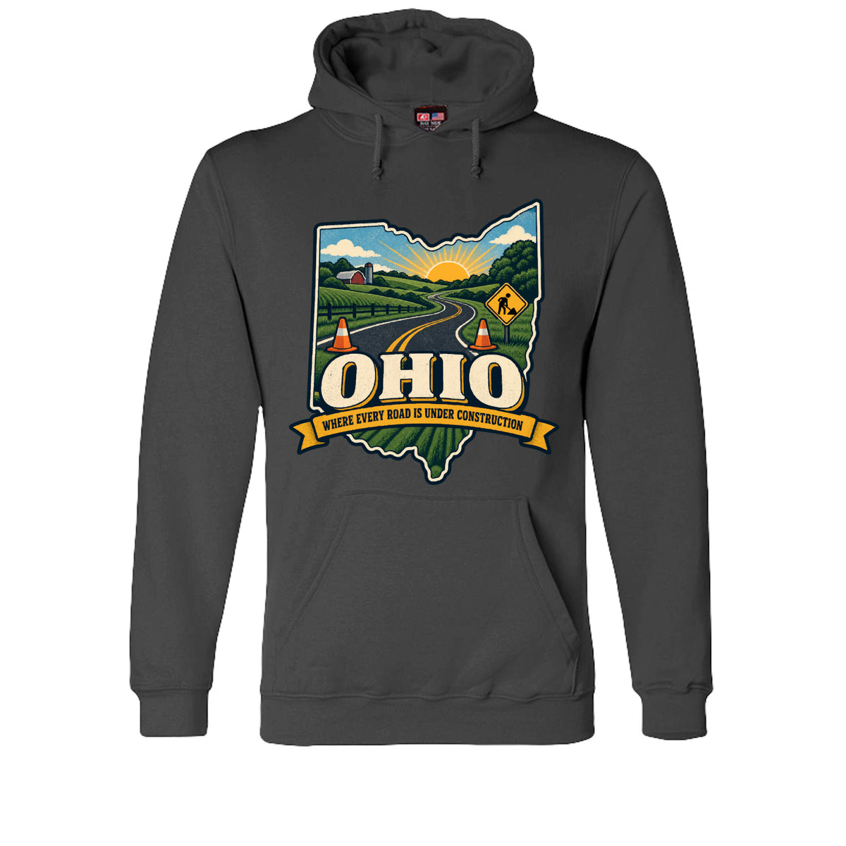 Charcoal Ohio Where Every Road Is Under Construction Hoodie, front view