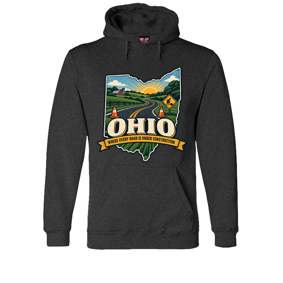 Charcoal Heather Ohio Where Every Road Is Under Construction Hoodie, front view