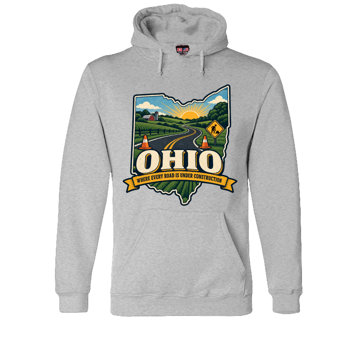 Dark Ash Ohio Where Every Road Is Under Construction Hoodie, front view