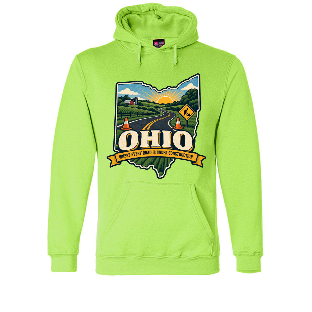 Lime Green Ohio Where Every Road Is Under Construction Hoodie, front view