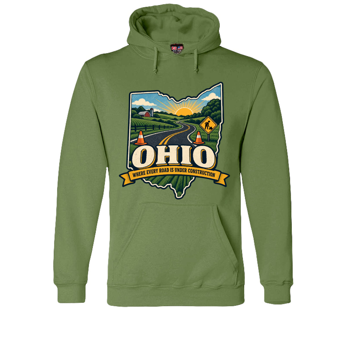 Olive Ohio Where Every Road Is Under Construction Hoodie, front view