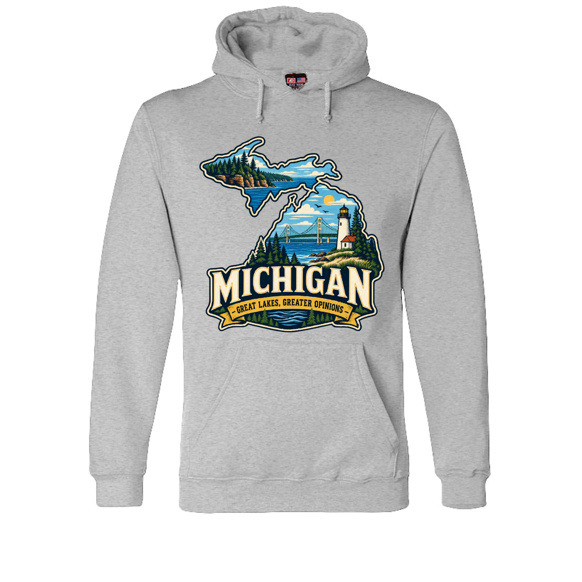 Dark Ash Michigan Great Lakes, Greater Opinions Hoodie, front view