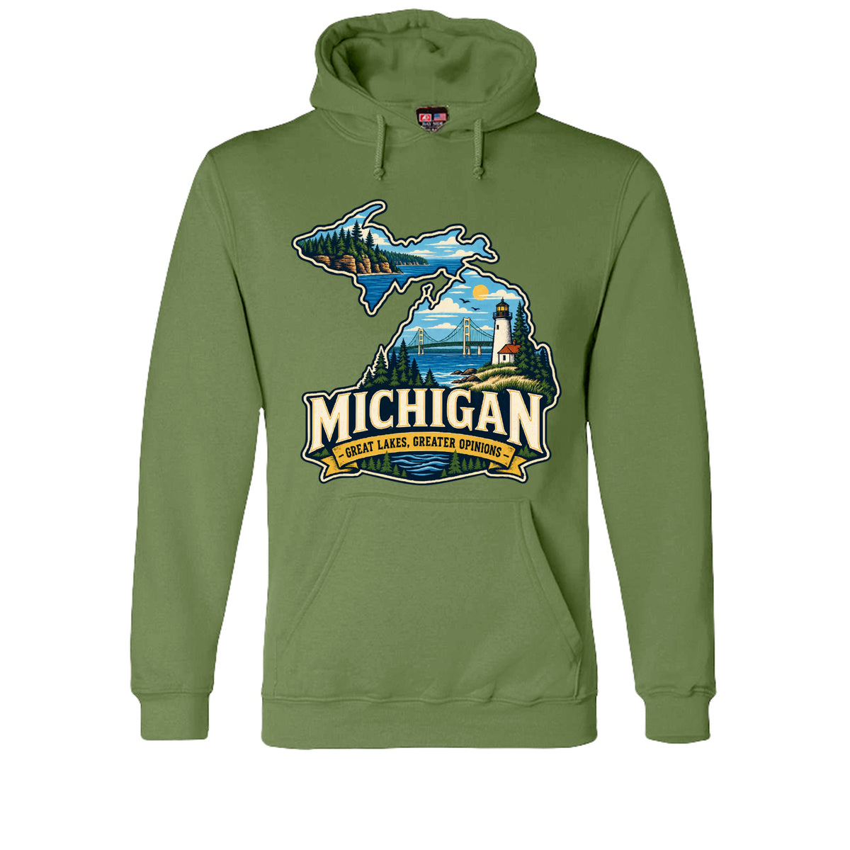 Olive Michigan Great Lakes, Greater Opinions Hoodie, front view