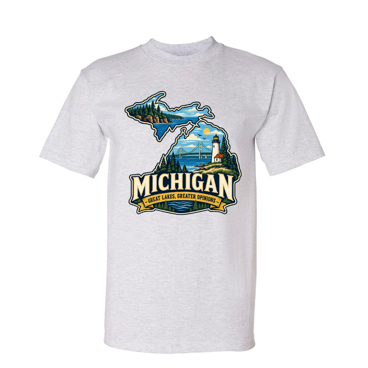 Ash Michigan Great Lakes, Greater Opinions T-Shirt, front view