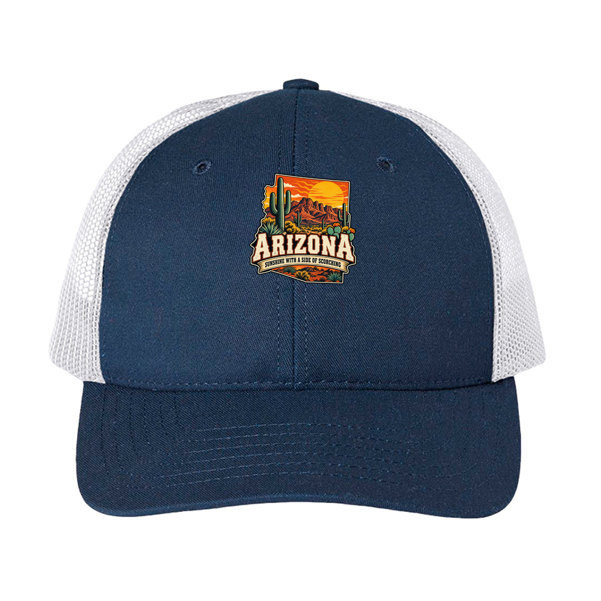 Navy/ White Arizona Sunshine With a Side of Scorching Trucker Hat, front view

