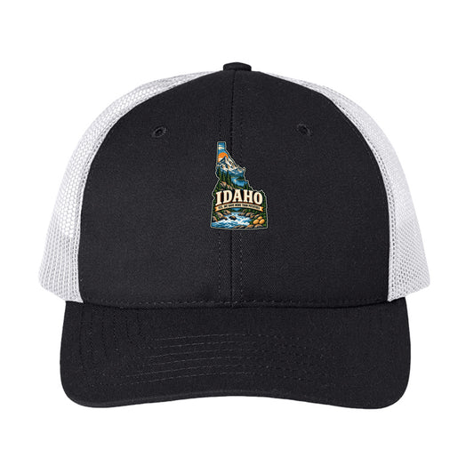 Black/ White Idaho Yes We Have More Than Potatoes Trucker Cap, front view