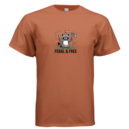 Texas Orange Feral & Free Raccoon T-Shirt, product view