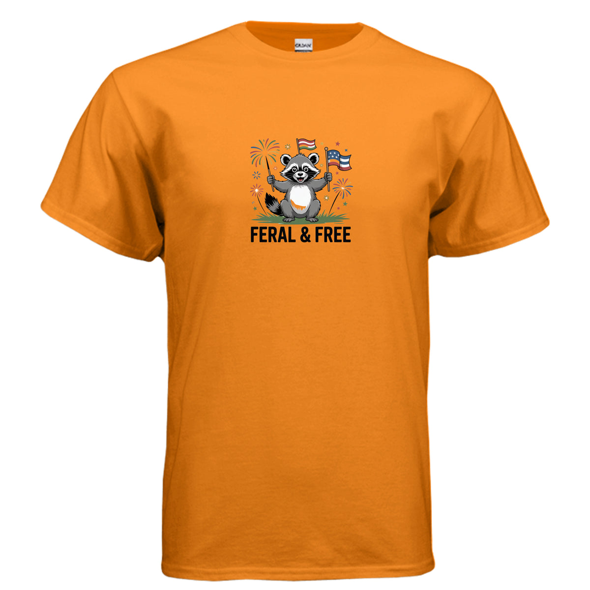 Safety Orange Feral & Free Raccoon T-Shirt, product view