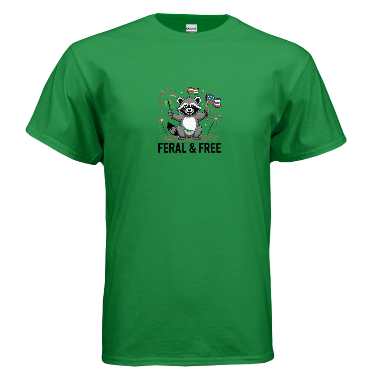 Irish Green Feral & Free Raccoon T-Shirt, product view