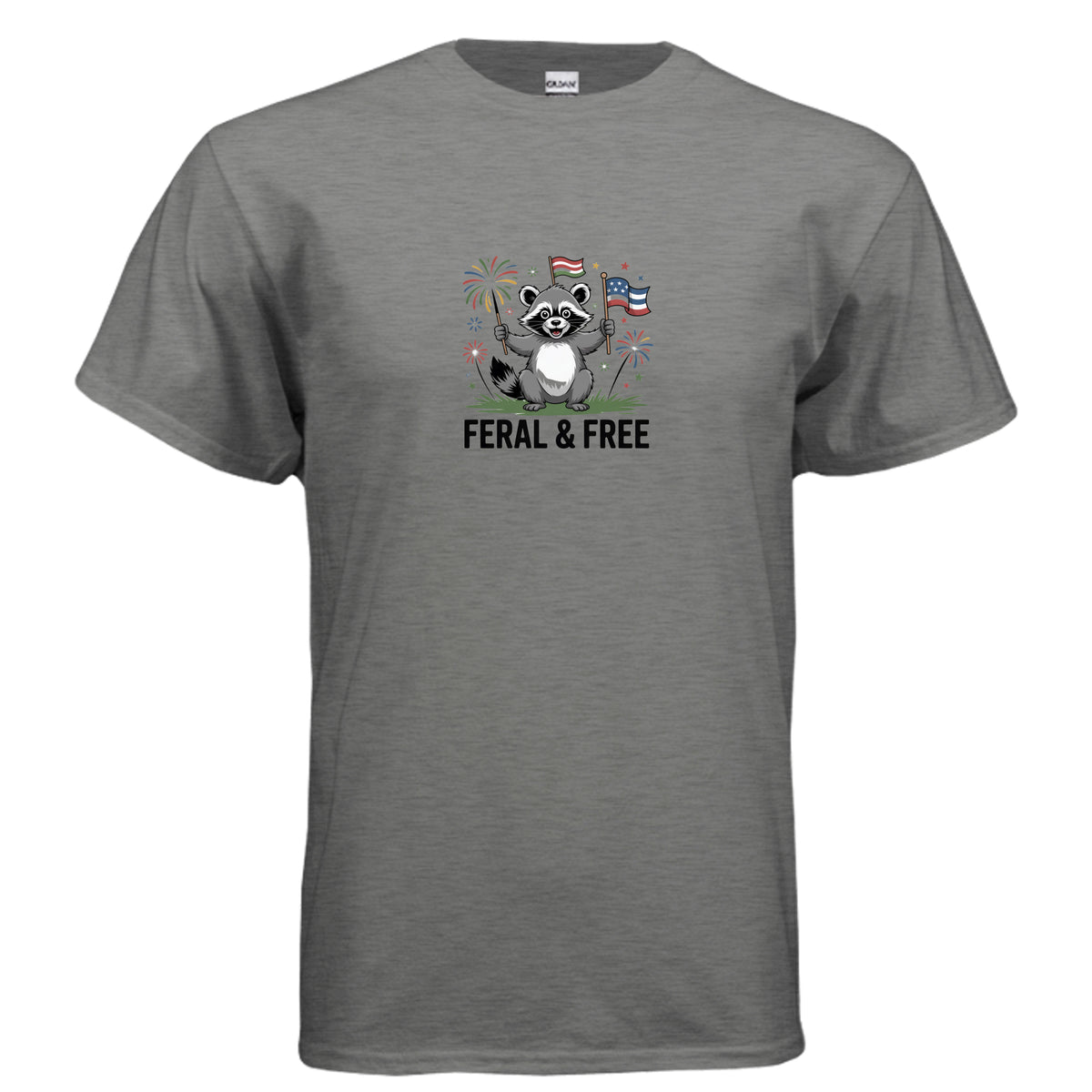 Graphite Heather Feral & Free Raccoon T-Shirt, product view