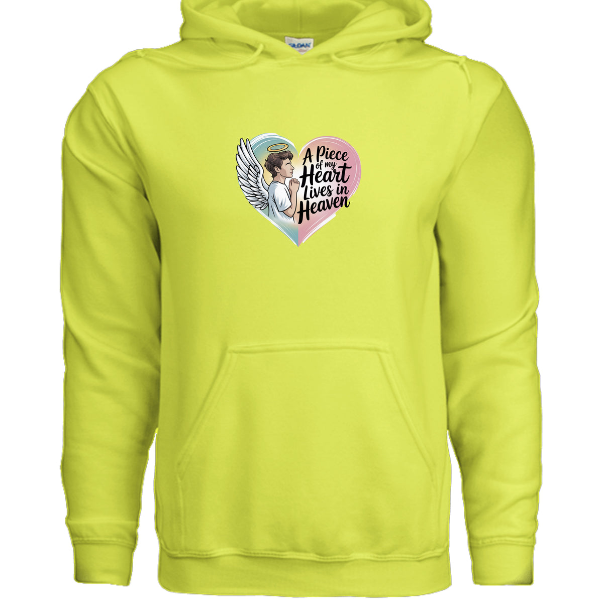 Safety Green A Piece of My Heart Lives in Heaven Memorial Hoodie, product view