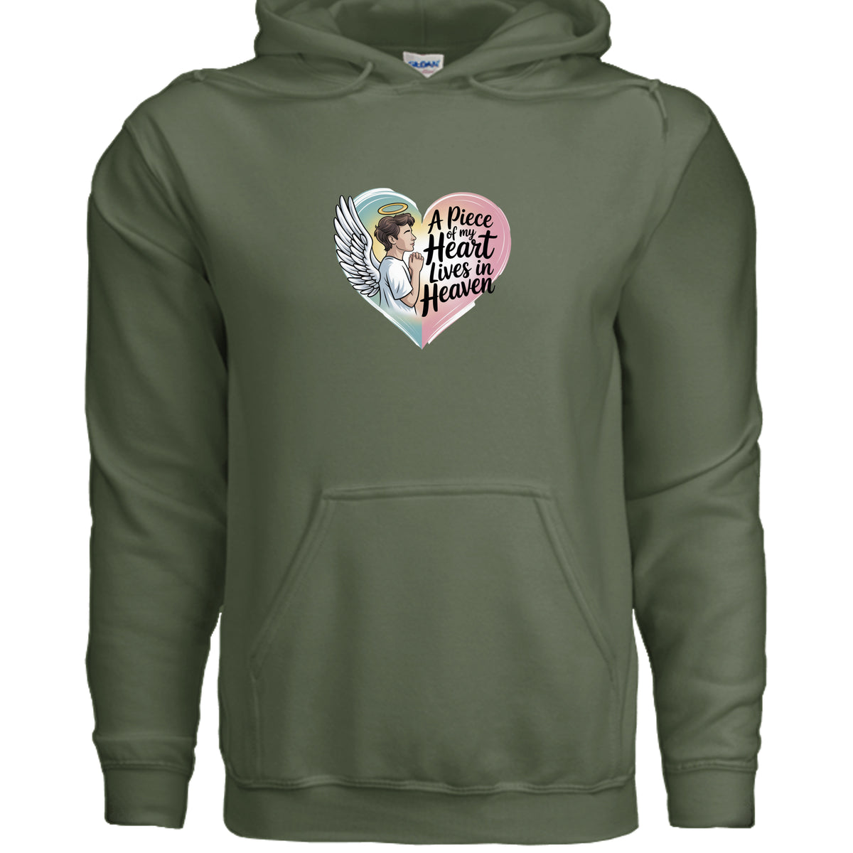 Military Green A Piece of My Heart Lives in Heaven Memorial Hoodie, product view