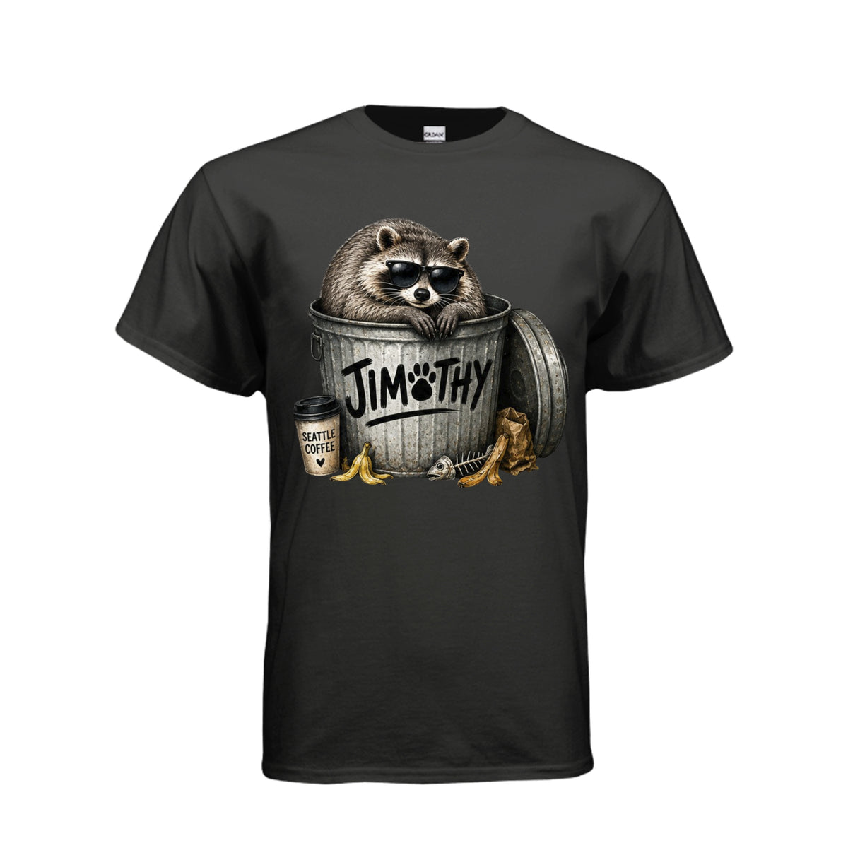Black Jimothy – Just Raccoon Around T-Shirt, front view