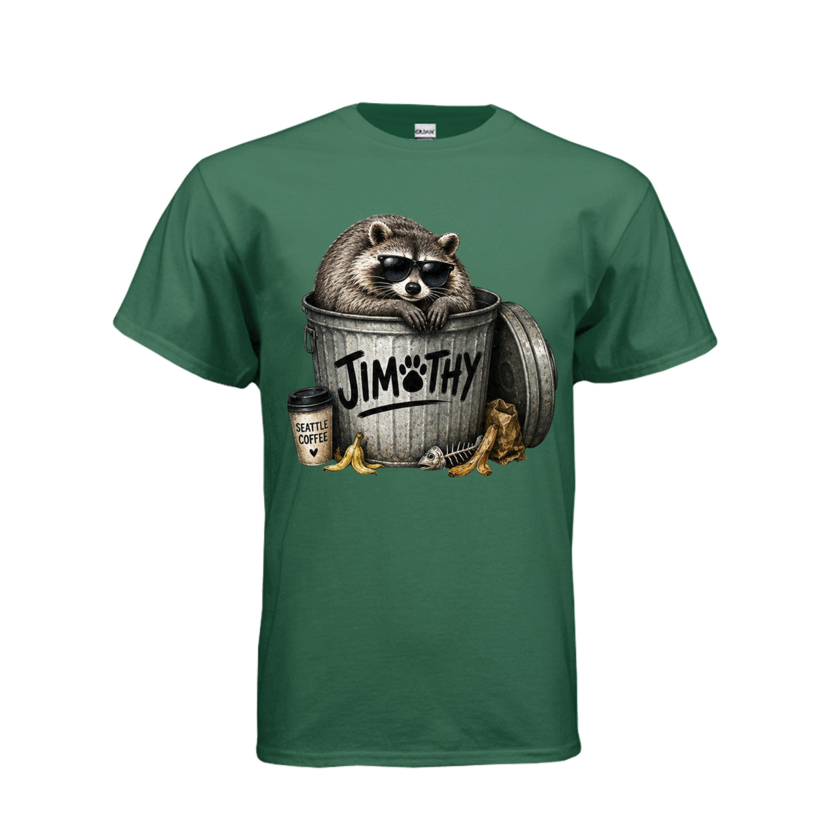 Fan Dark Green Jimothy – Just Raccoon Around T-Shirt, front view