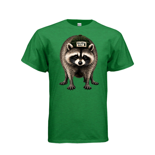 Antique Irish Green Jimothy the Raccoon – Pacific Northwest Graphic T-Shirt, front view