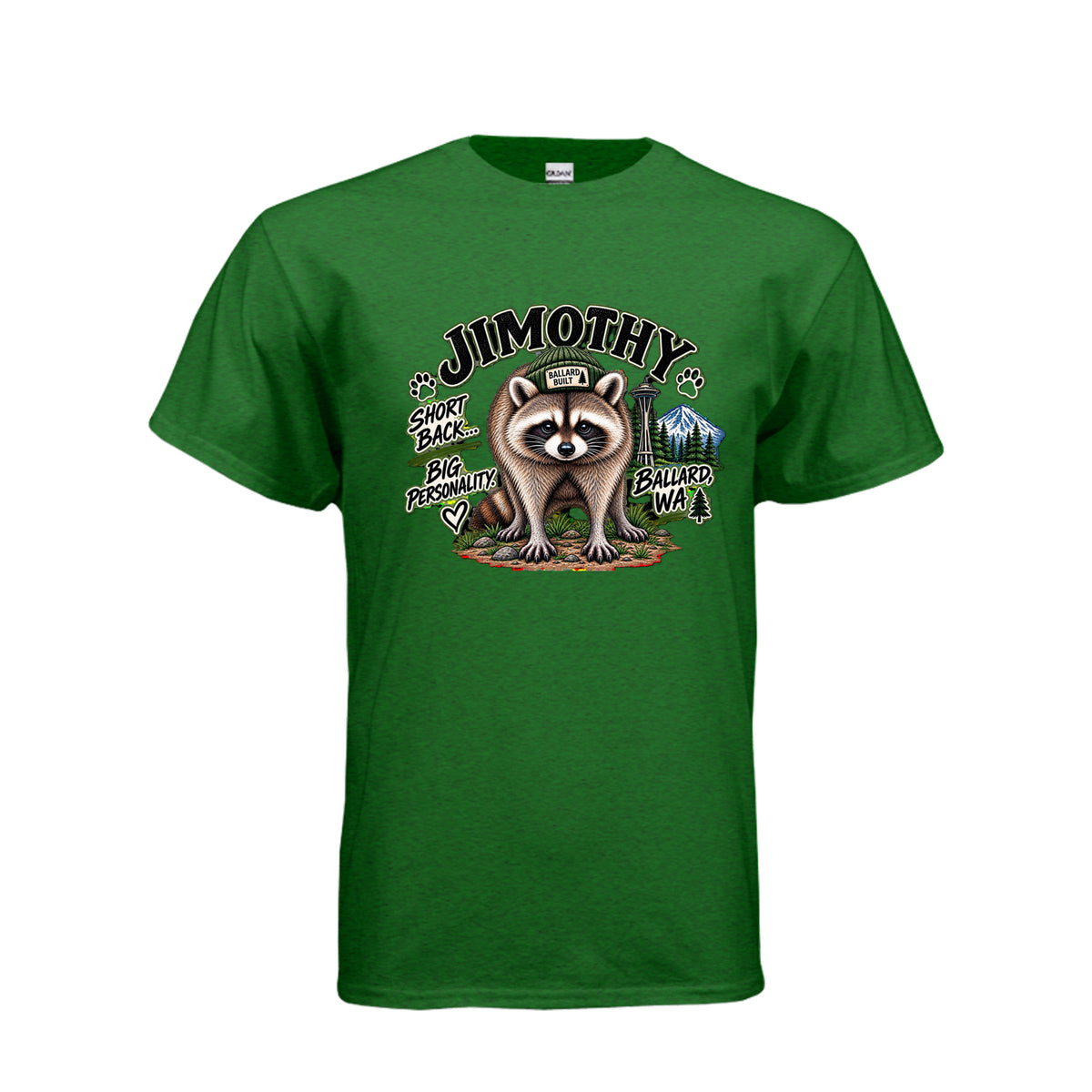Antique Irish Green Jimothy – Short Back, Big Personality T-Shirt, front view
