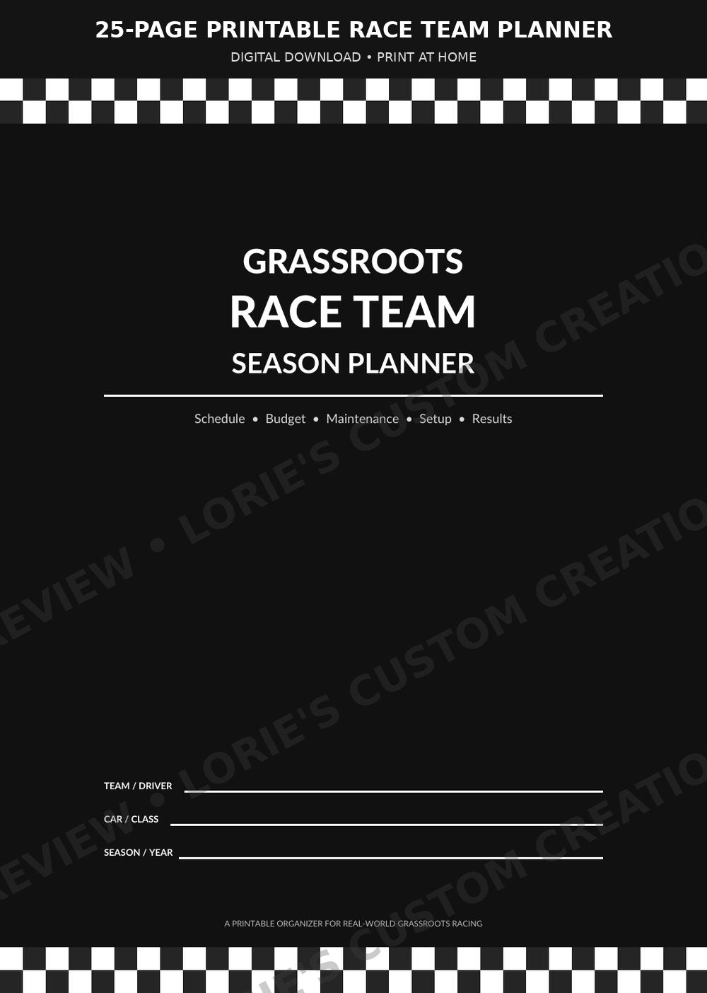 Grassroots Race Team Season Planner – 25-Page Printable PDF, preview 1
